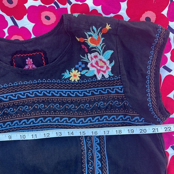 🌺 Johnny Was Boho Floral Embroidered Short Sleeve Linen Mini Dress 🌺 - Picture 11 of 13